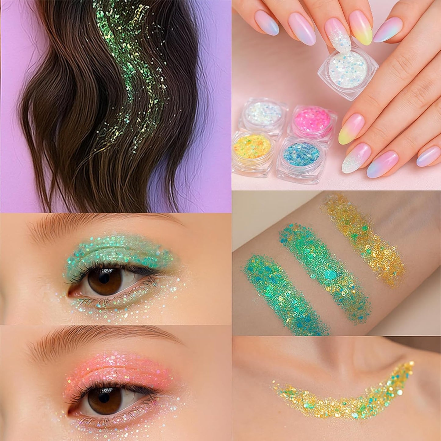 6 Colors Glow in the Dark Festival Face Glitter Gel, Hair &amp; Body, Self-Adhesive Chunky Glitter Paint for Parties, Raves, Neon &amp; Luminous Effects for Dazzling Festival Looks (6 Colours Neon Glow)