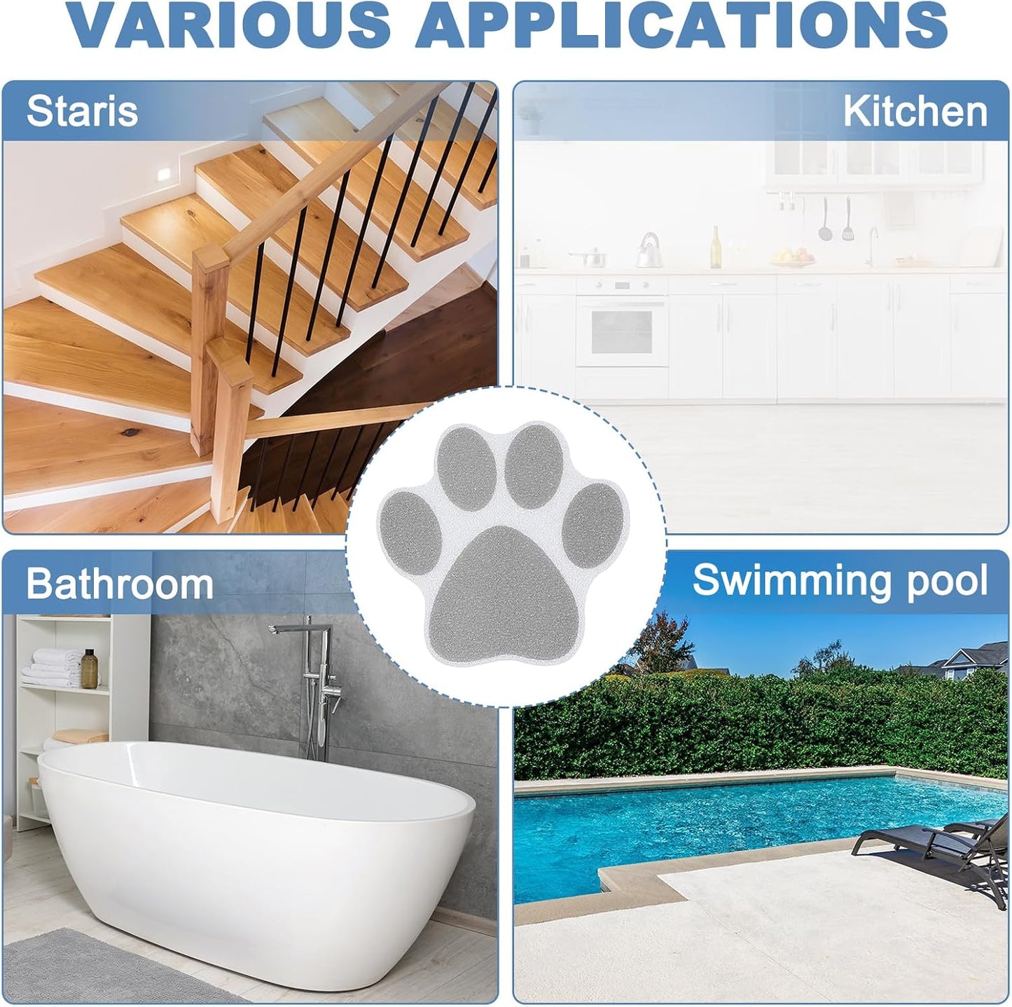 PATIKIL 12 Pcs Non Slip Bathtub Stickers, Anti Slip Shower Stickers with Scraper Bathroom Shower Floor Decals Paw Footprint Cute Treads Tubs, Gray