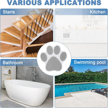 PATIKIL 12 Pcs Non Slip Bathtub Stickers, Anti Slip Shower Stickers with Scraper Bathroom Shower Floor Decals Paw Footprint Cute Treads Tubs, Gray