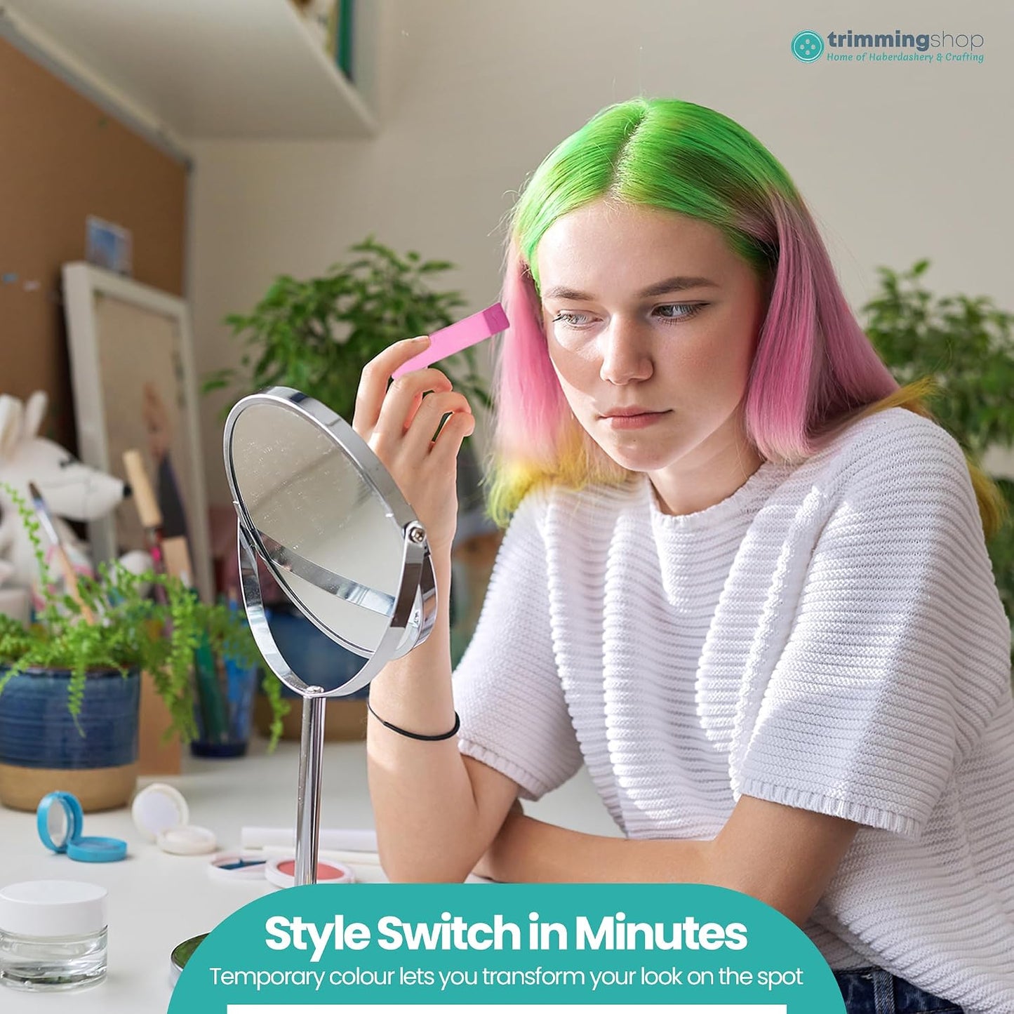 Trimming Shop 24pcs Washable Hair Chalk Sticks - Set of 24 Bright &amp; Pastel Colours Temporary Hair Colour, Non-Sticky &amp; Easy to Apply for Festival, Halloween, Birthday Party, Fancy Dress