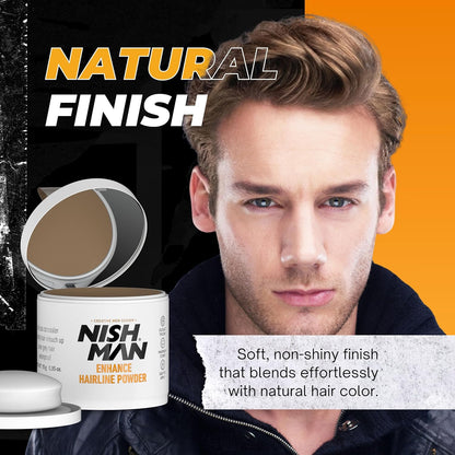 NISHMAN Enhance Hairline Powder – Light Brown 10g – Hairline Filler for Men – Conceals Hair Gaps and Thinning Areas – Adds Natural Density and Sharp Definition – Lightweight, Smudge-Free Formula