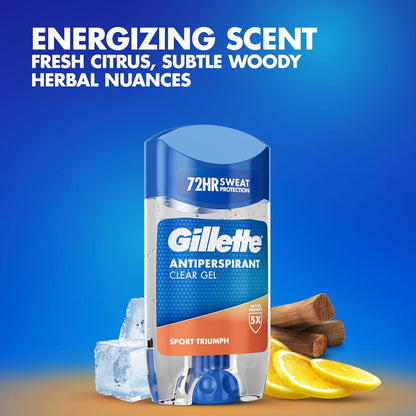 Gillette Sport Triumph Antiperspirant Deodorant Roll On for Men, Clear Gel Stick, 6 x 70ml, 72HR Sweat Protection Anti-White Marks