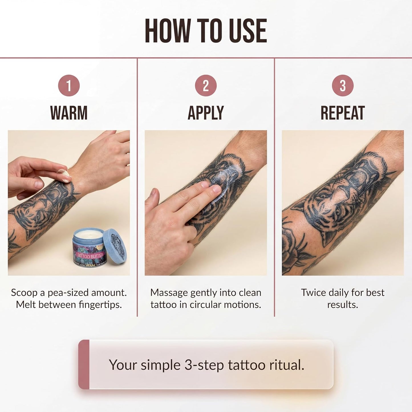 VITIUM Tattoo Butter 100ml, Vegan Aftercare Balm for New &amp; Healed Tattoos