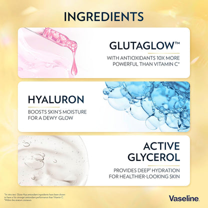 Vaseline Gluta-Hya Flawless Tone Serum Burst Lotion Moisturiser – Body Lotion with GlutaGlow™, Glycerol, Hyaluron &amp; Antioxidants 10x Stronger Than Vitamin C*, Reduces Dark Spots in 5 Days 200ml