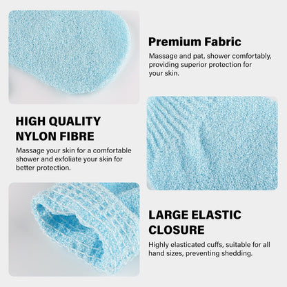 Exfoliating Gloves, 2pcs Bath and Body Exfoliator Mitts, Bamboo Shower Gloves, Scrubs Away Ingrown Hair and Dead Skin, for Shower, Spa, Massage and Dead Skin Cell Remover Loofah (Blue)
