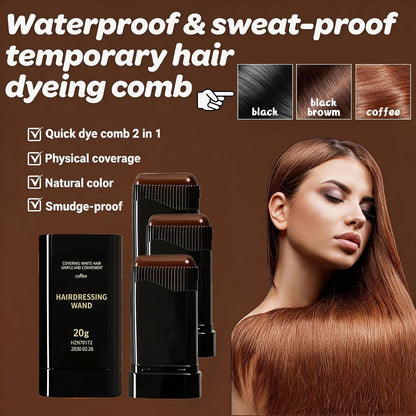 3PCS Temporary Hair Dye Comb, Waterproof Hair Color Stick, 2-In-1 Touch-Up Hair Colouring Combs for Women Men (Coffee)