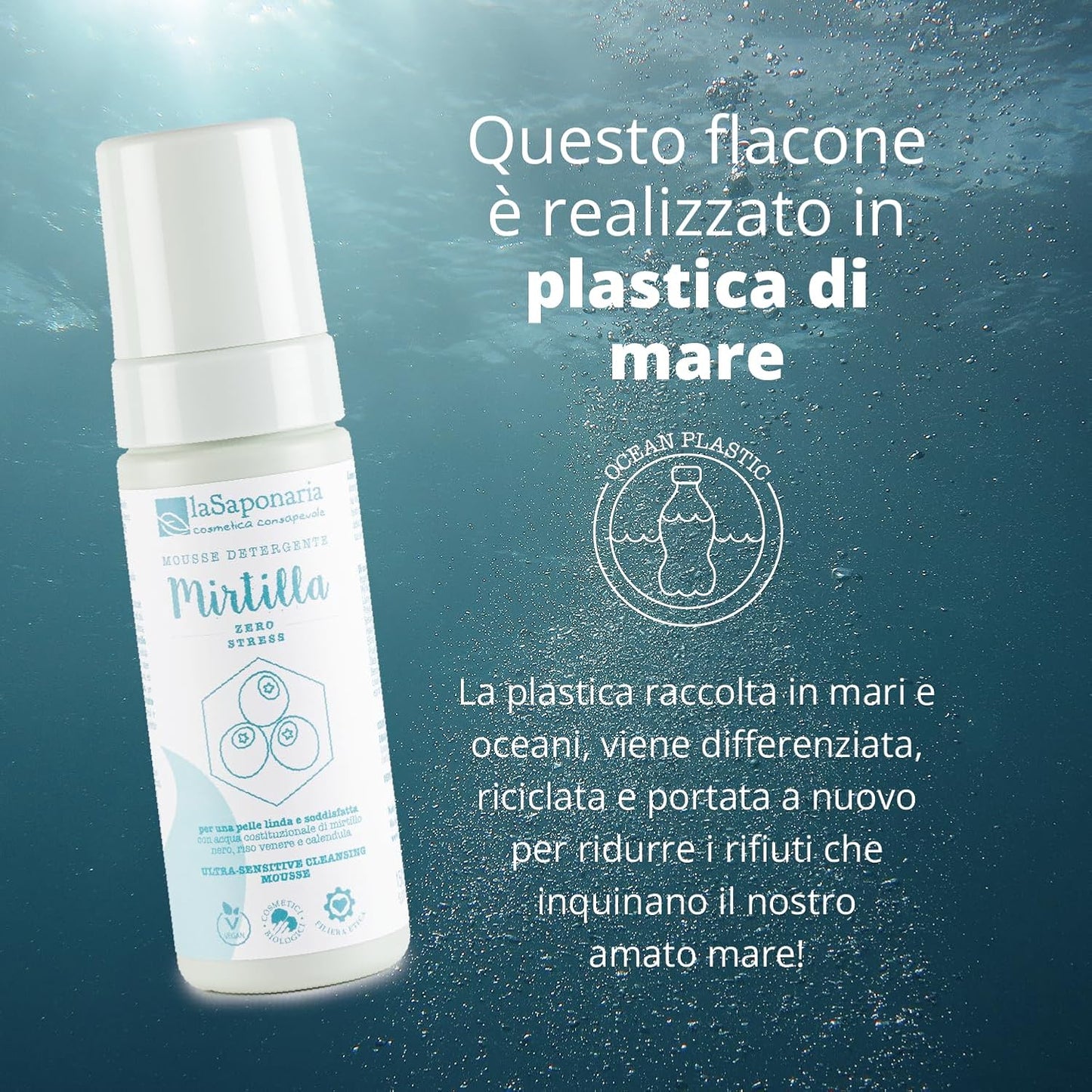 La Saponaria Mirtilla Cleansing Mousse, Hyaluronic Acid, Antioxidant, Moisturising, Marigold, Dermatologically Tested, All Skin Types, Natural, Vegan, Cruelty-Free, Ocean Plastic, Organic, 150ml