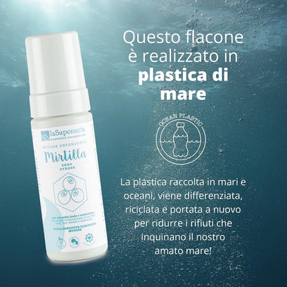 La Saponaria Mirtilla Cleansing Mousse, Hyaluronic Acid, Antioxidant, Moisturising, Marigold, Dermatologically Tested, All Skin Types, Natural, Vegan, Cruelty-Free, Ocean Plastic, Organic, 150ml