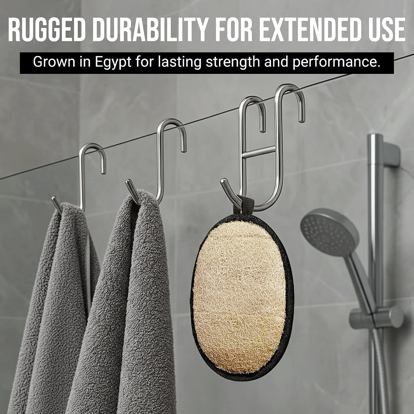 CraftsOfEgypt Men’s Loofah Body Scrubber - Egyptian Luffa Sponge Shower Pad for Male Hygiene Essentials, Dual-Sided Loofah Mitt and Body Wash Scrubber for Back, Chest and Bath - Black &amp; White, 2PCS