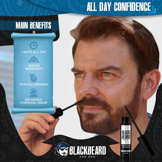 Blackbeard for Men Facial Hair Color Touch Up Brush - Temporary 1-Day Tint for Gray Coverage on Moustache, Sideburns and Brows, Waterproof Hypoallergenic Dye Alternative (Dark Brown)