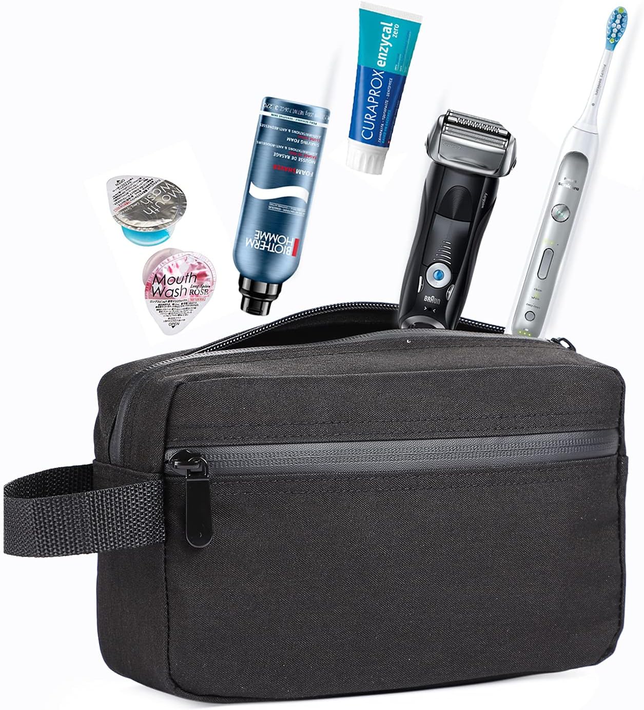 Toiletry Bag for Men, Etercycle Portable Travel Wash Bag, Waterproof Toiletries Cosmetic Organizer Bag, Gym Shaving Shower Bathroom Bag, Dopp Kit Make Up Bag with Handle (Black)