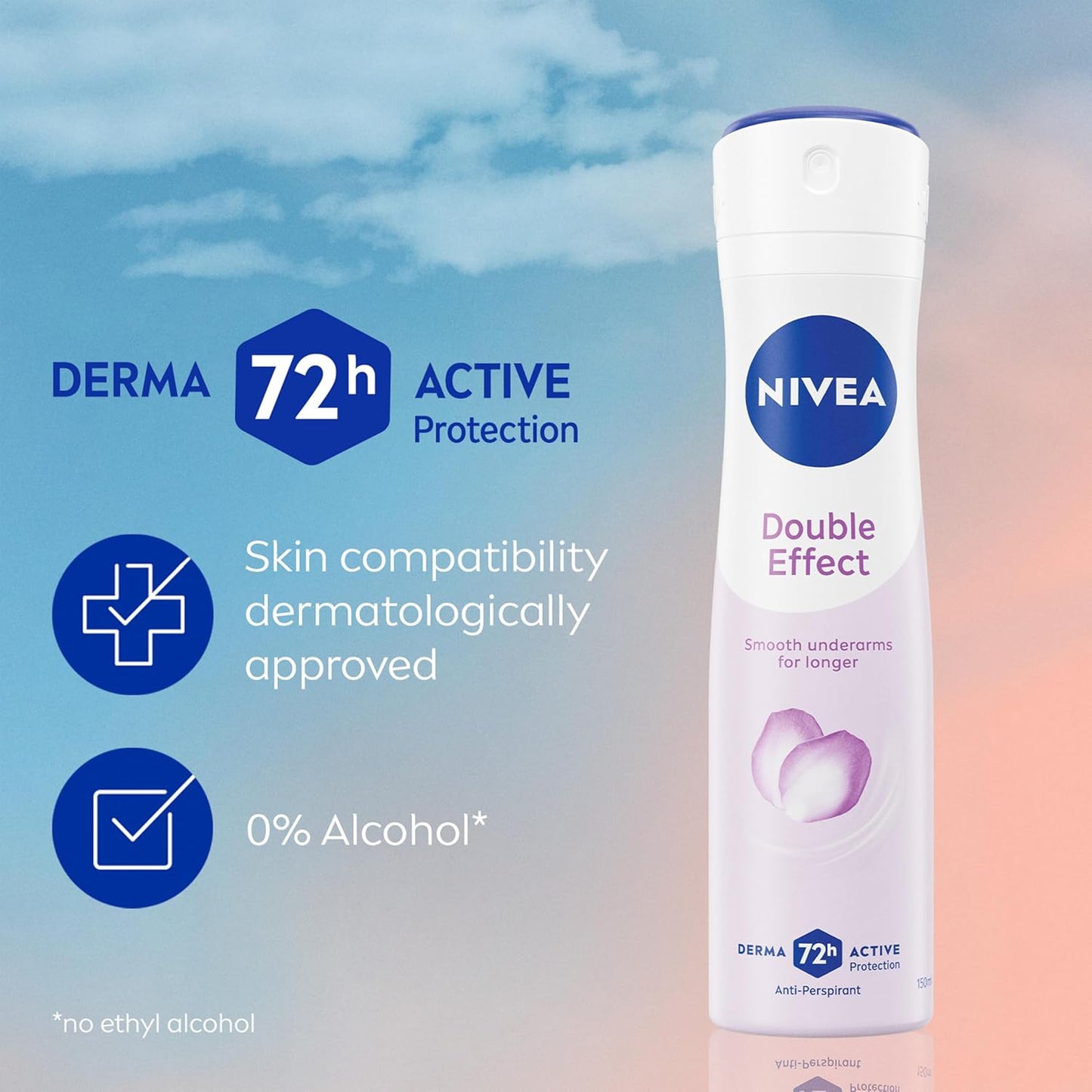NIVEA Double Effect Anti-Perspirant Deodorant Spray (150ml), Women's Deodorant Spray with 72H Sweat and Odour Protection, Sweat Block for Women with Natural Avocado Extract