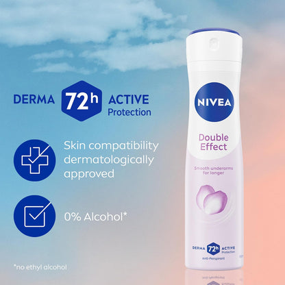 NIVEA Double Effect Anti-Perspirant Deodorant Spray (150ml), Women's Deodorant Spray with 72H Sweat and Odour Protection, Sweat Block for Women with Natural Avocado Extract