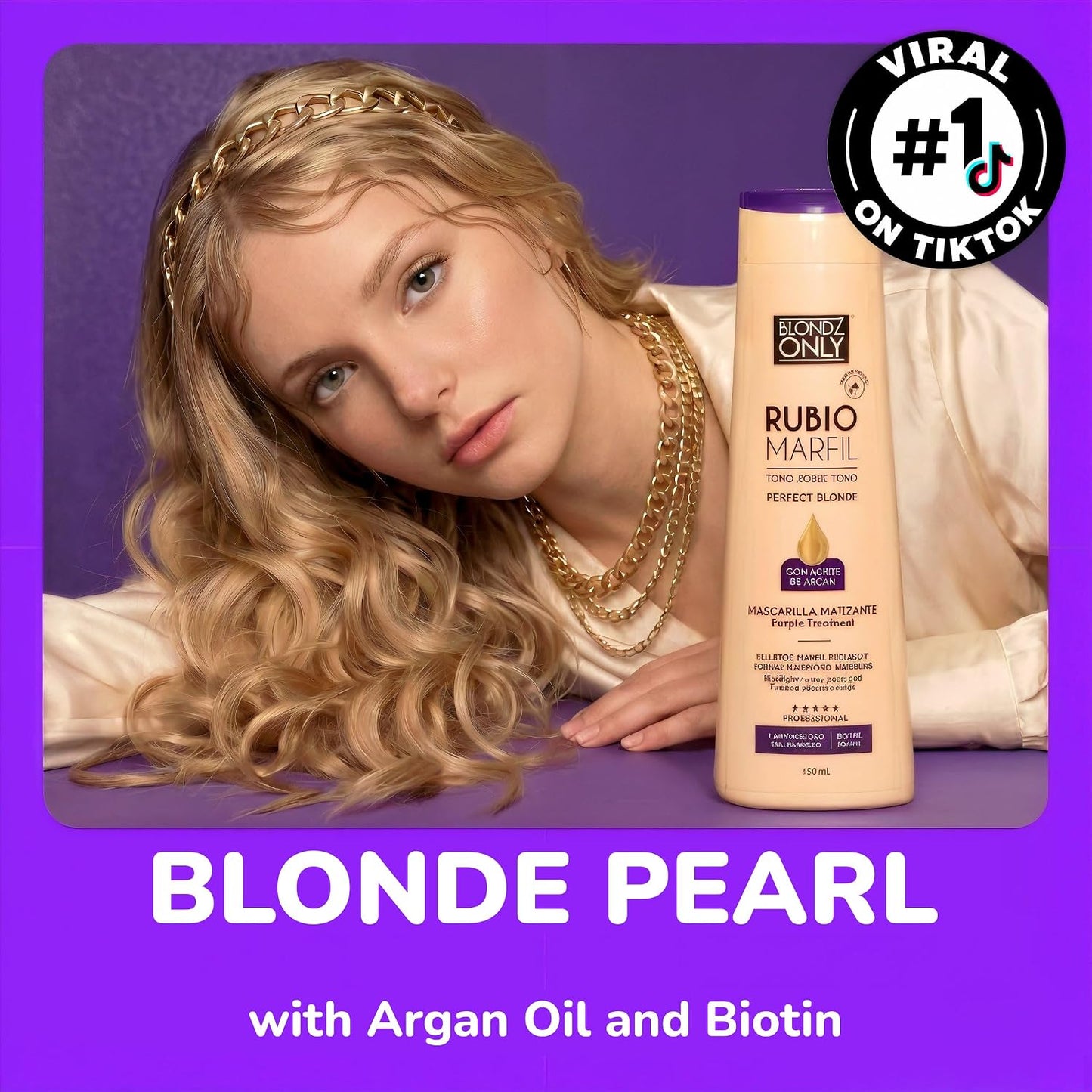 Hair Purple Toning Mask | Eliminates Brassiness | Neutralizes Yellow &amp; Orange Tones | Rubio Marfil Blonde Pearl with Argan Oil Perfect Blonde (Beige) 11.8 Fluid Ounce (350 ml)