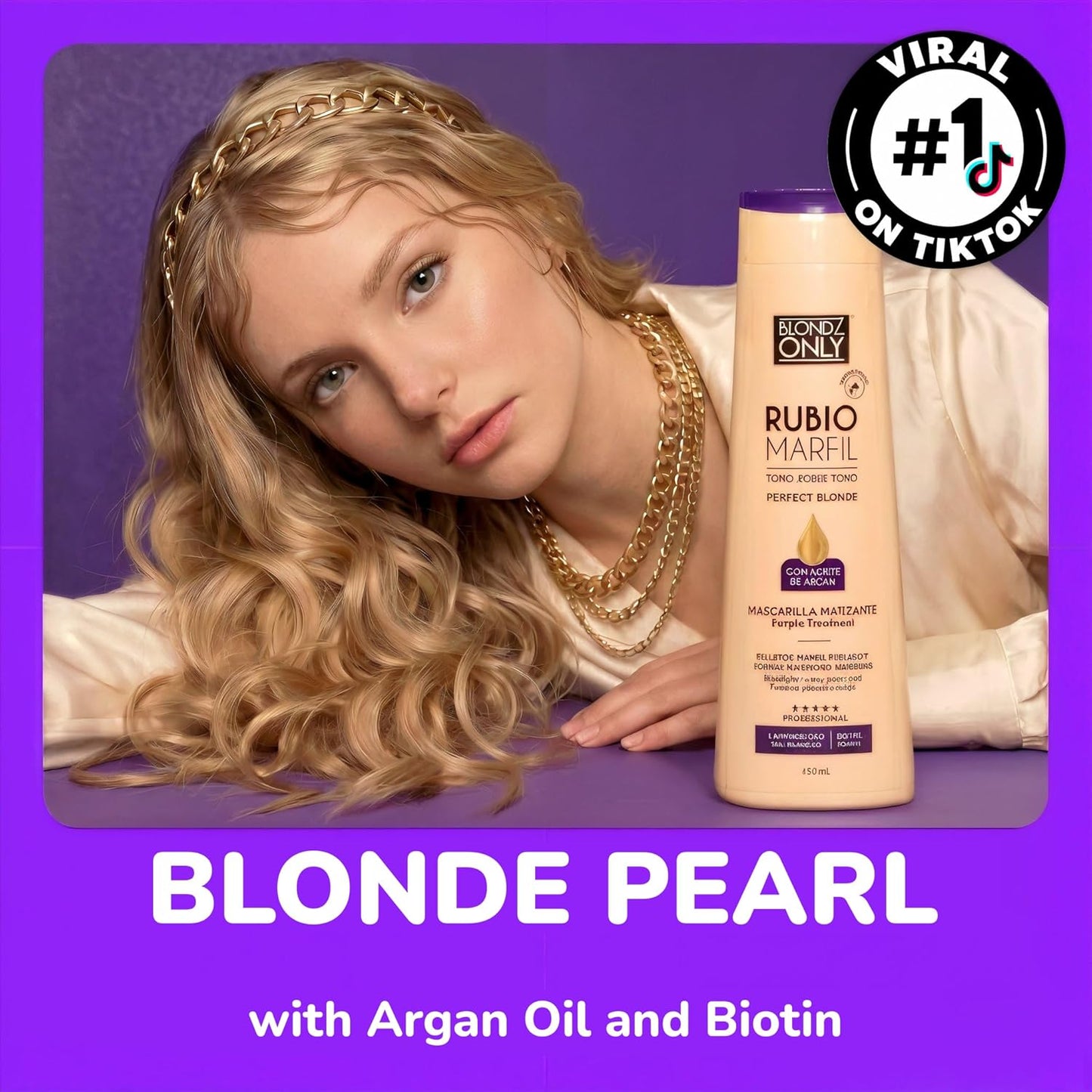 Purple Conditioner Treatment Mask Rubio Marfil Blonde Pearl with Argan Oil Perfect Blonde Toner (Beige) Pack of 2 Sachet 3.38 Fluid Ounce (100 ml)