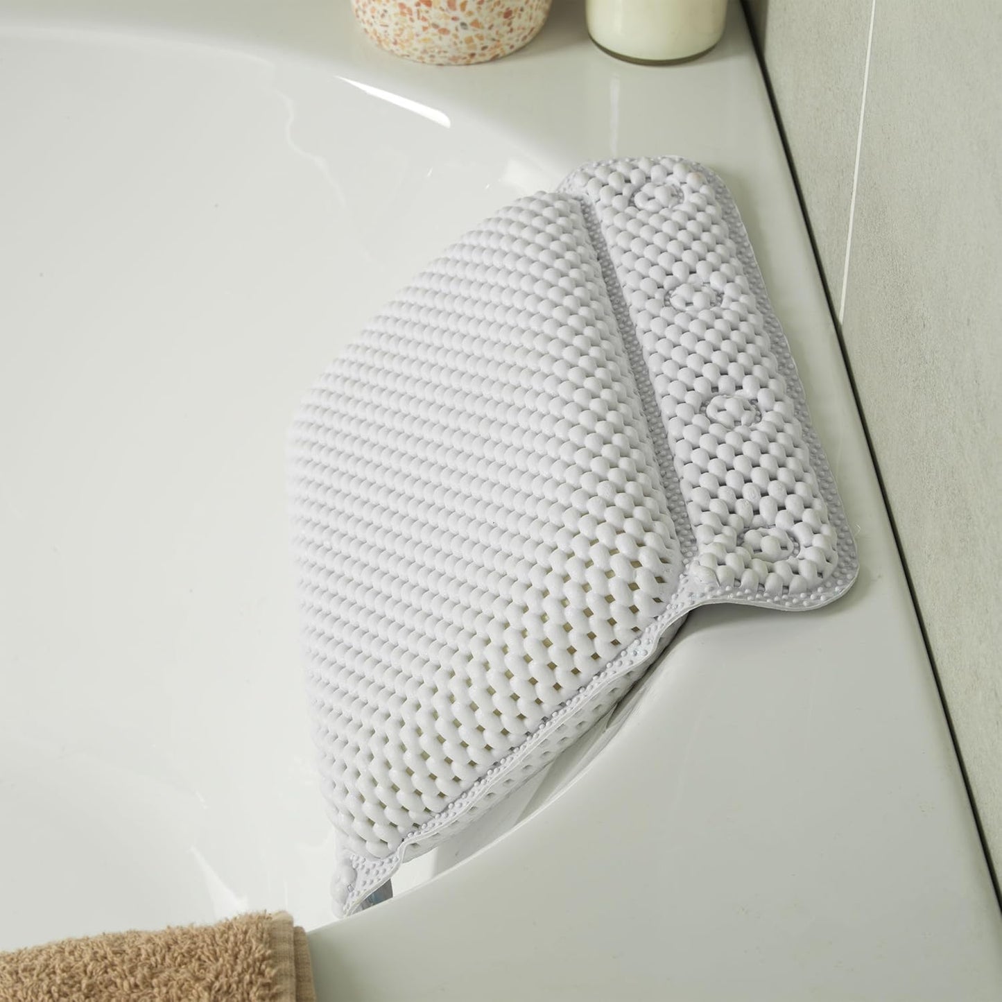 Beldray Anti Bac Bath Pillow - Easy to Clean, Secure Suction Cups, Relaxing Cushioned Design, Stylish, Treated with Thiabendazole &amp; Zinc Pyrithione, Supports Head &amp; Neck While Bathing