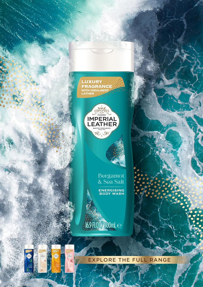 Imperial Leather Bergamot &amp; Sea Salt Energising Body Wash Shower Gel, Signature Oil Blend, Creamy Lather, Gentle Skin Care, Bulk Buy, Pack of 6x500ml