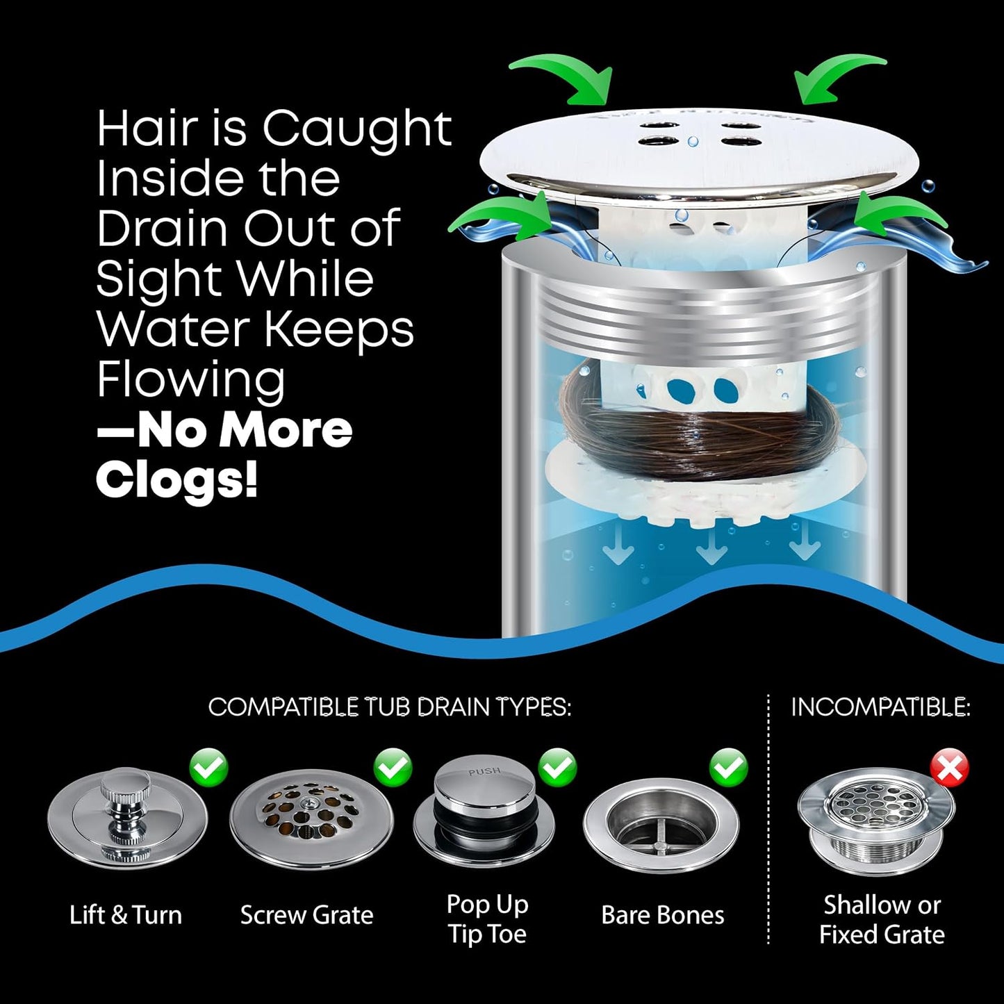 TubShroom Tub Drain Protector Hair Catcher Strainer Snare Silicone Chrome Standard