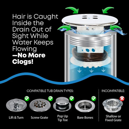TubShroom Tub Drain Protector Hair Catcher Strainer Snare Silicone Chrome Standard