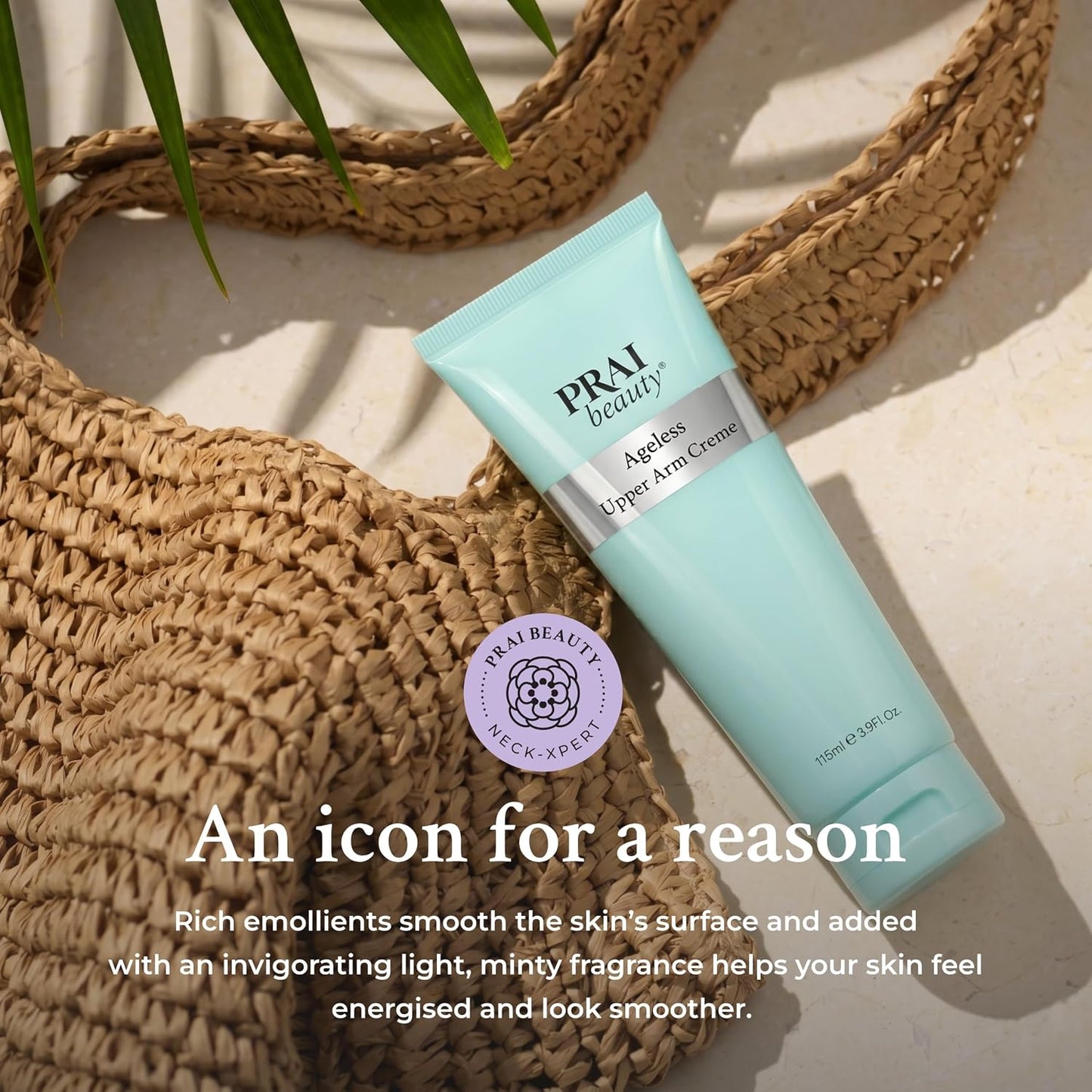 PRAI Ageless Upper Arm Creme 115ml - Advanced Firming &amp; Anti-Ageing Body Cream - Moisturising &amp; Tightening Lotion - With Caffeine &amp; Caprylic/Capric Triglycerides - Tones Loose, Saggy Skin - Mint Scent