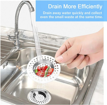 Tomario Stainless Steel Kitchen Sink Strainer Plug, Standard Strainer Drain Protector Hair/Food Catcher for Bathroom, Kitchen, Shower (External Diameter 7cm, Inner Diameter 3.3cm, Pack of 2)