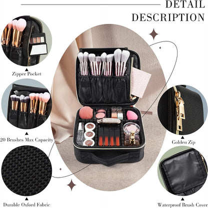 Joligrace Makeup Bag Cosmetic Case Vanity Travel Beauty Box Make Up Train Case Hairdressing Tools Organiser with Adjustable Compartment Oxford Fabric