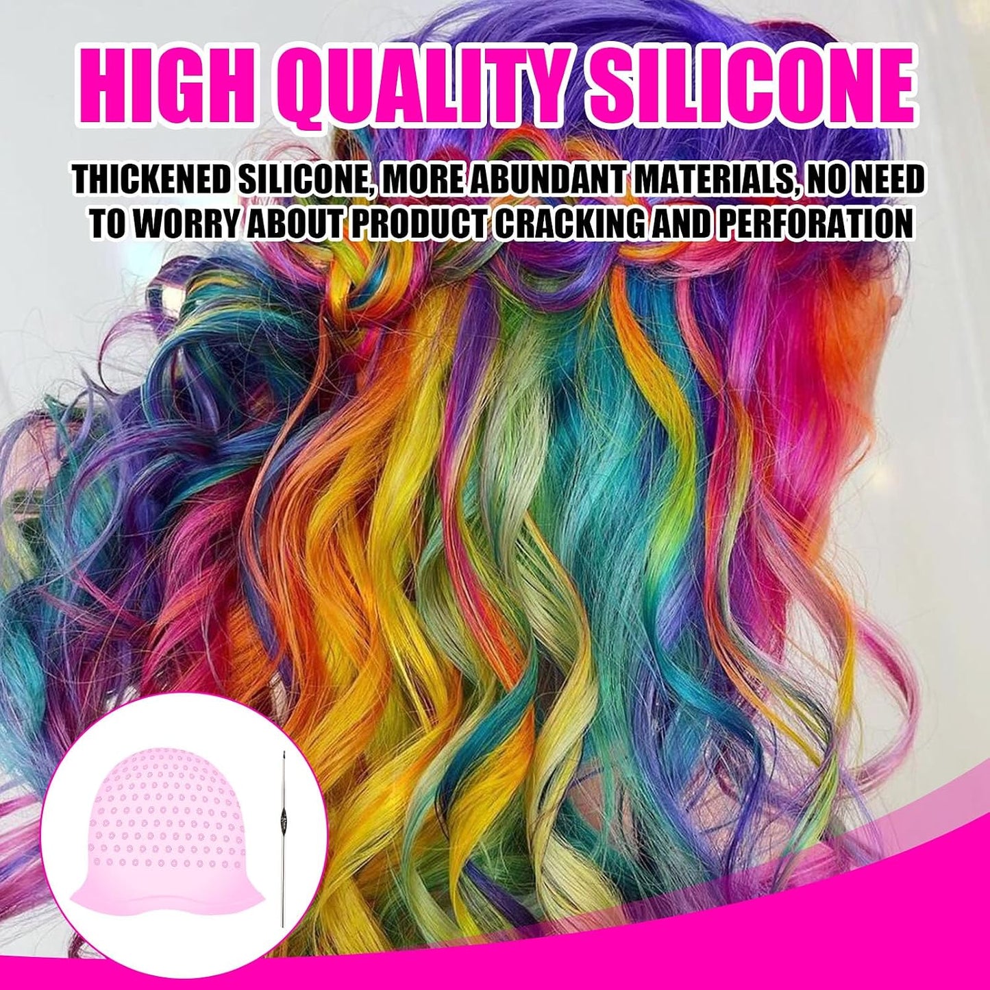 Hair Highlight Cap Kit, Reusable Silicone Highlighting Cap, Pre Punched with Holes, Silicone Highlight Caps for DIY Balayage and Streaking, Highlights Hair Dye Kit for Home Salon Use