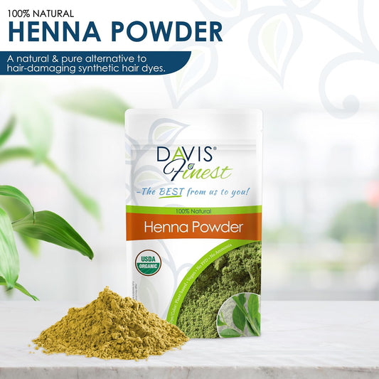 Davis Finest - Organic Henna Powder, 100g - Lawsonia Inermis - Henna Hair Colour, PPD-Free Natural Hair &amp; Beard Dye, Chemical Free - Ideal for Hair Colouring &amp; Mehndi Cones Paste -100% Plant Based