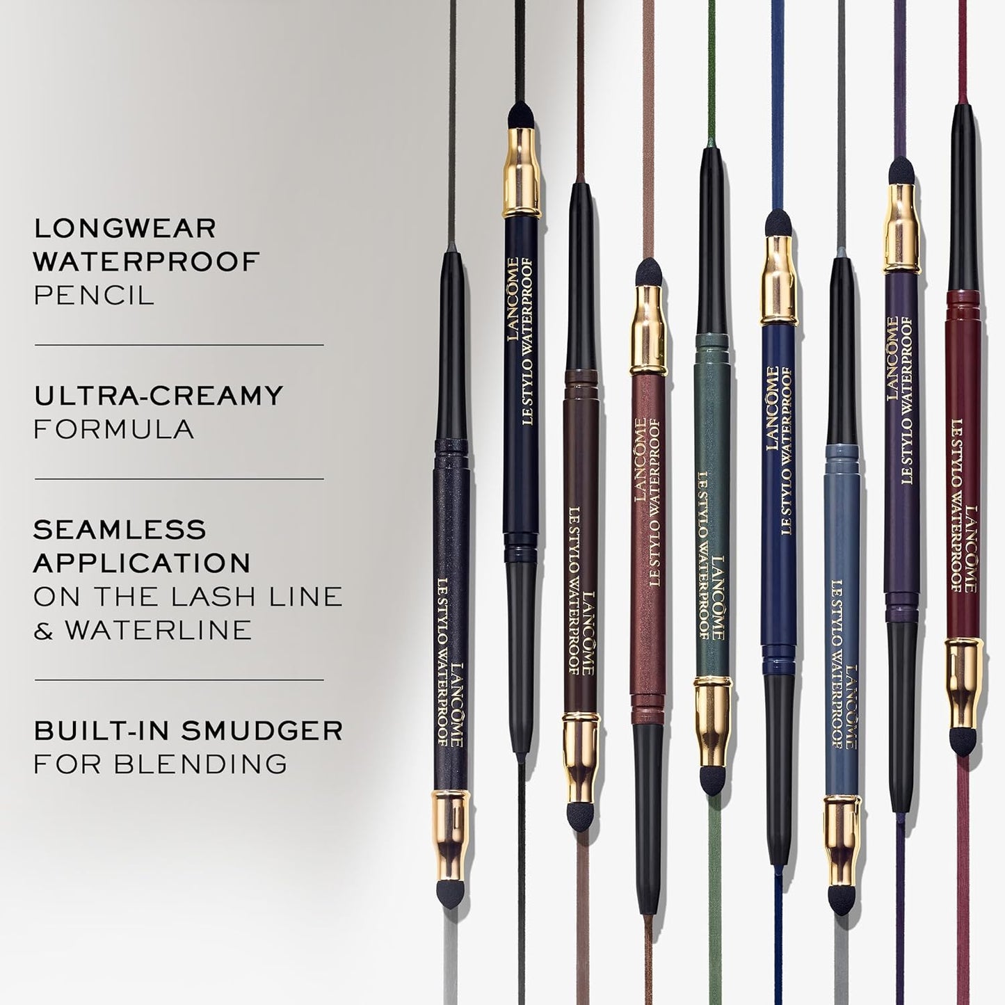 Lancôme Le Stylo Waterproof Eyeliner Pencil with Smudger, Creamy Long-Wear, High Pigment, Retractable, For Precise Definition or Smudged Effects, Various Shades