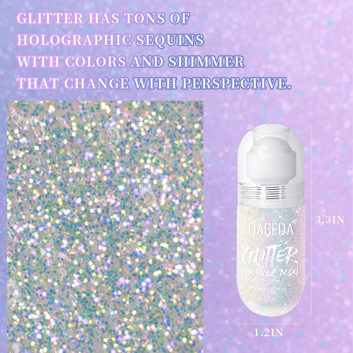 Prreal Roll-on Body Glitter Gel, Mermaid Sequins Glitter Face, Holographic Hair Glitters Makeup, Sparkle Body Shimmer for Liquid Eyeshadow Festival Party Rave Accessories,#15 Aurora