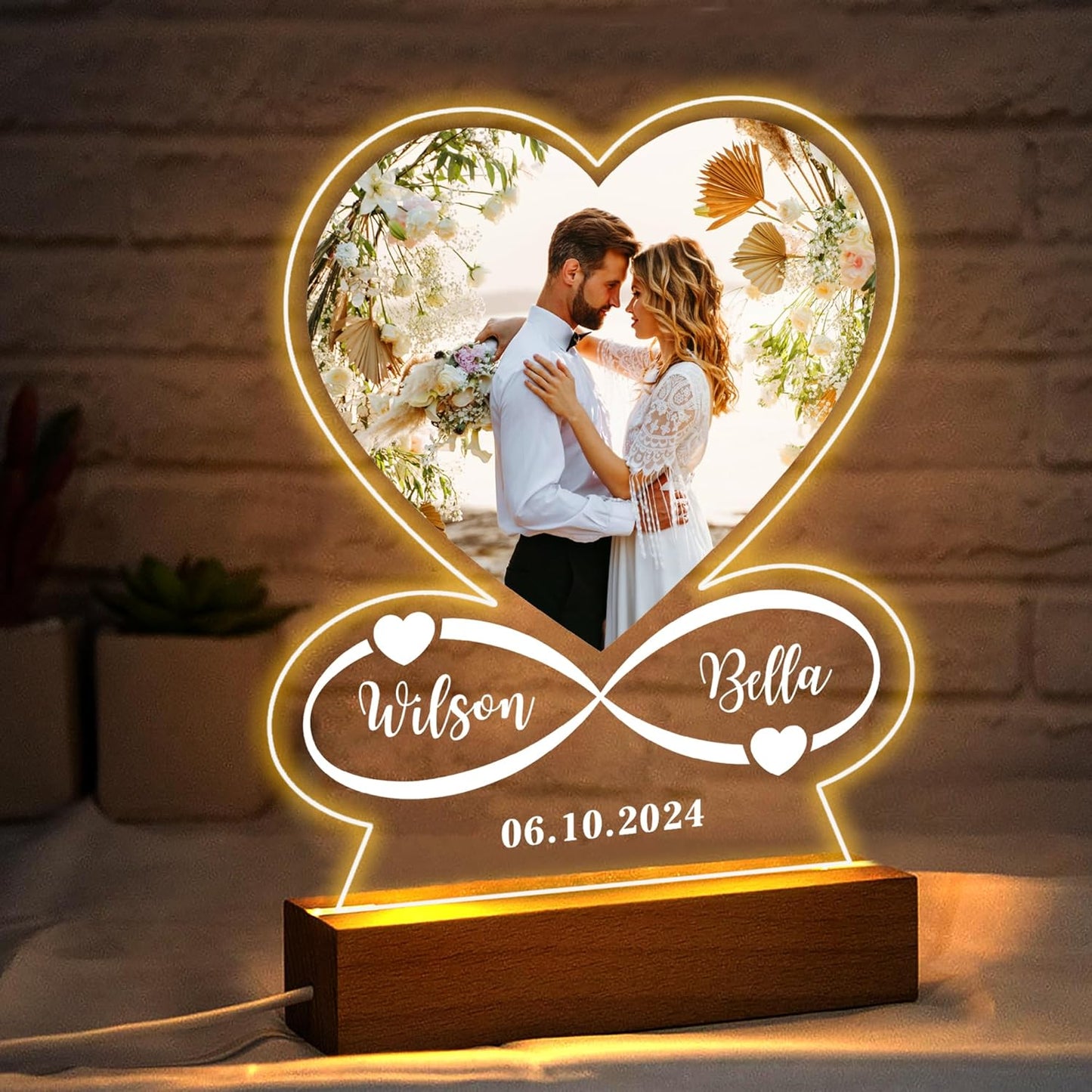 Personalised Gifts for Women Girlfriend Boyfriend Photo for Christmas Acrylic Plaque Custom Night Lights Picture Frame for Birthday Mothers Day Christmas Valentines Gifts(Heart-Photo)