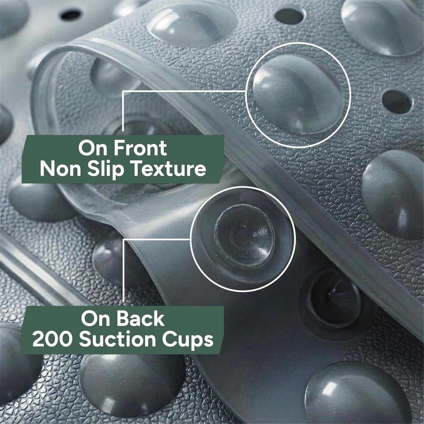 Zuvo Non-Slip Bath Mat for Inside Bath – Extra Long 100 x 40cm, Anti Mould, Machine Washable Shower Mat with Suction Cups &amp; Drain Holes – Safe for Kids &amp; Elderly (Grey)