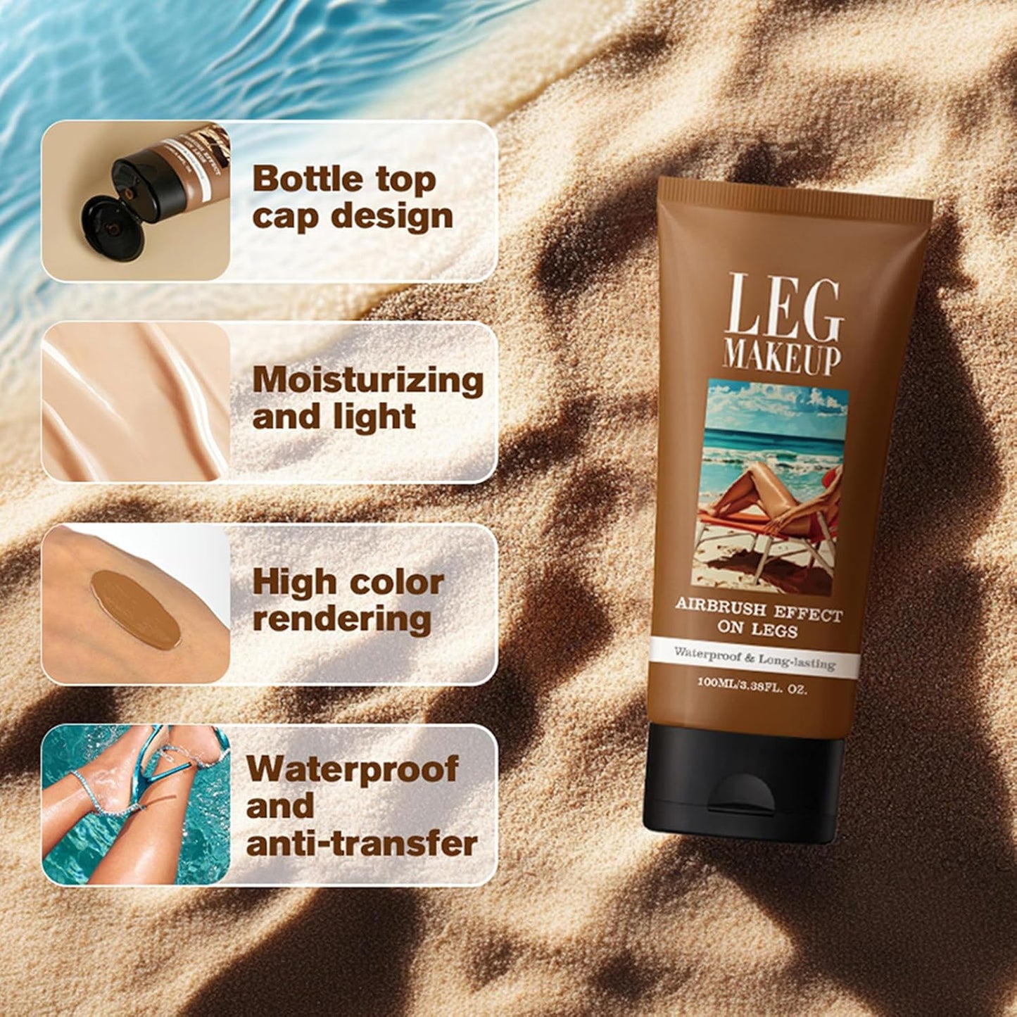 Leg Makeup Waterproof No Transfer, 100ml Waterproof Leg Makeup for Veins &amp; Scars, Full Coverage Body Concealer for Mature Skin, Long Lasting &amp; Smoo, Naturally Blends Skin, #03