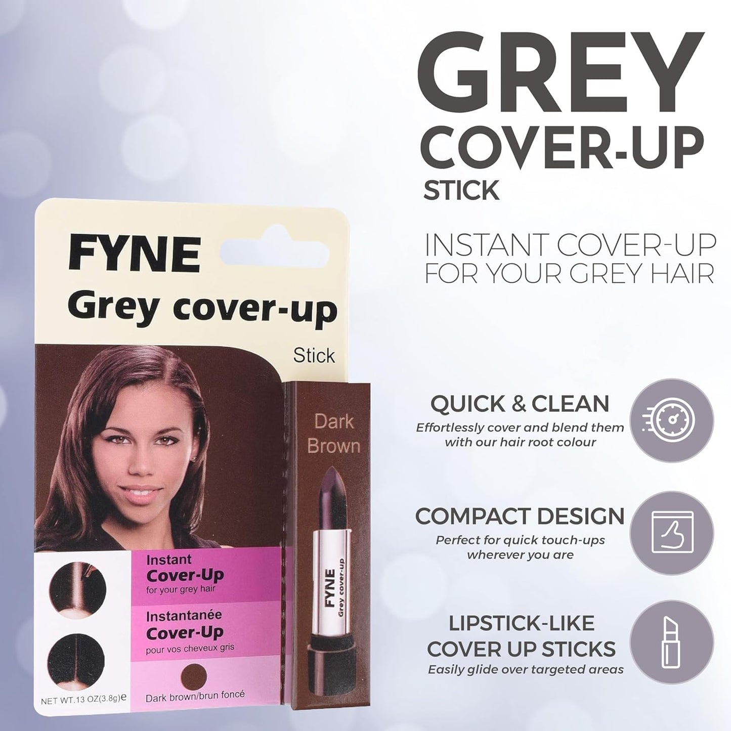 FYNE Root Touch Up Cover Stick - Instant Dark Brown Grey Hair Cover Up - Magic Retouch Temporary Hair Colour for Men &amp; Women