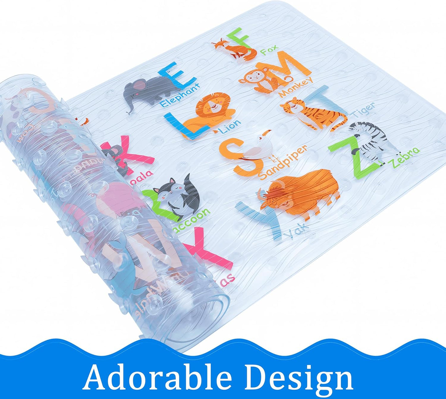 Cartoon Non Slip Bathtub Mat - 90 * 40 CM XL Large Size Anti Slip Shower Mats for Floor Tub Mats (Alphabet)