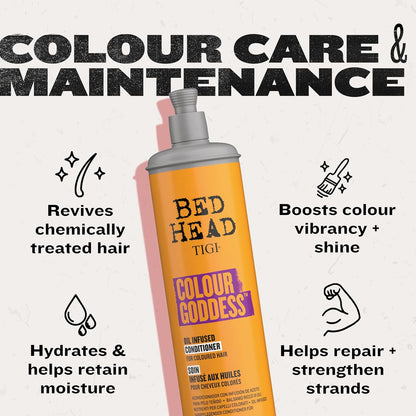 Bed Head by TIGI Colour Goddess Conditioner, For Coloured Hair with Sweet Almond, Coconut Oil &amp; Shea Butter, Moisturises &amp; Softens, 750ml