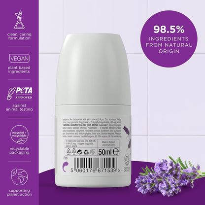 Dr Organic Lavender Deodorant, Aluminium Free, Mens, Womens, Natural, Vegan, Cruelty-Free, Paraben &amp; SLS-Free, Recycled &amp; Recyclable, Certified Organic, 50ml, Packaging may vary
