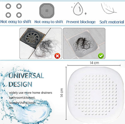 Silicone Drain Protector with Sucker - 4 Pcs | Drain Cover Hair/Food Catcher with Sucker for Bathroom, Kitchen, Shower, Sink Strainer Drain Protector hair catcher (White + Grey)
