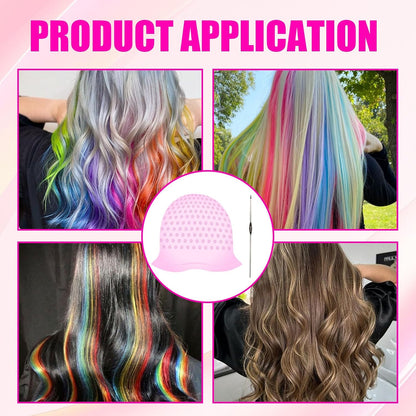 Hair Highlight Cap Kit, Reusable Silicone Highlighting Cap, Pre Punched with Holes, Silicone Highlight Caps for DIY Balayage and Streaking, Highlights Hair Dye Kit for Home Salon Use
