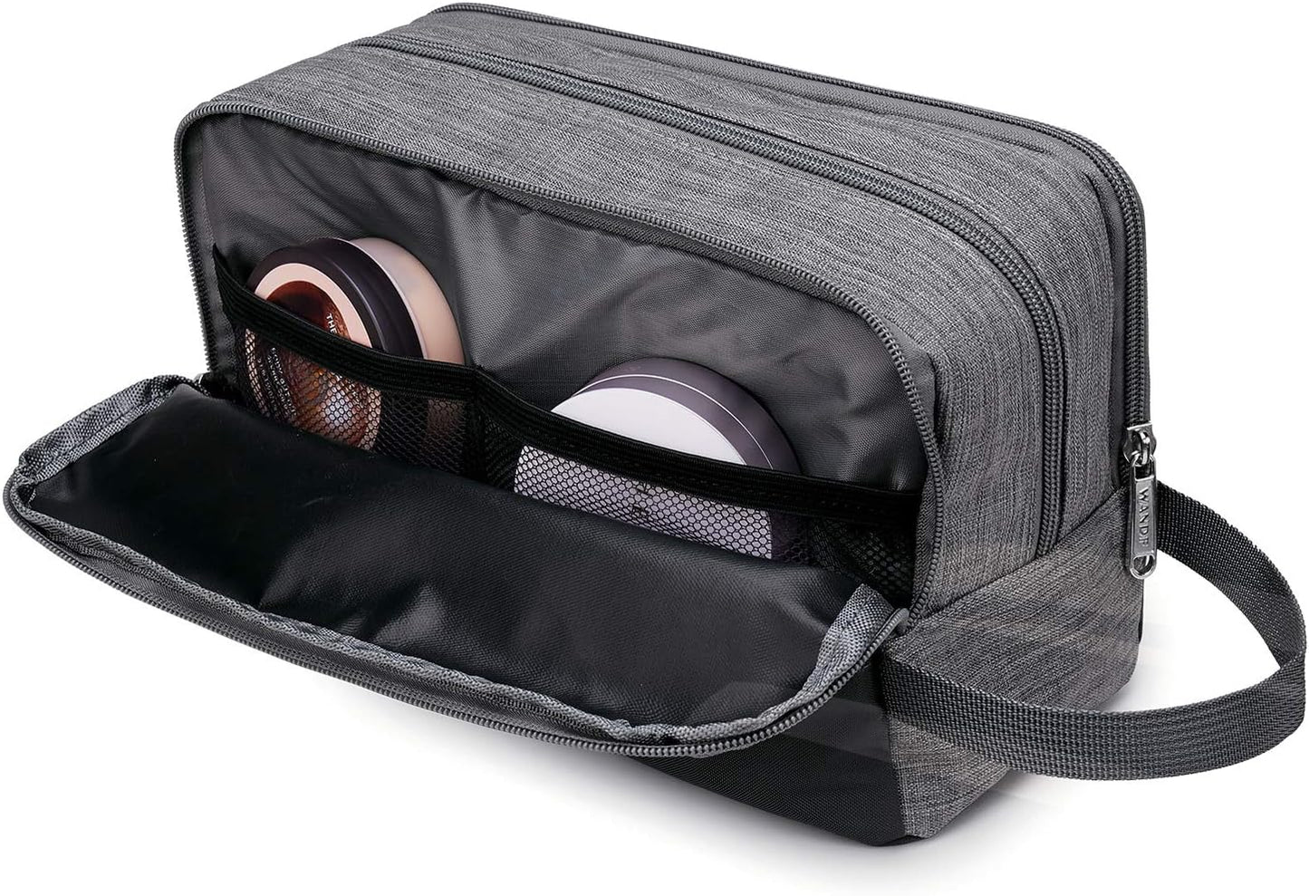 WANDF Toiletry Bag Water-Resistant Nylon Travel Wash Bag Lightweight Dopp Kit for Men and Women (A-Denim Grey)