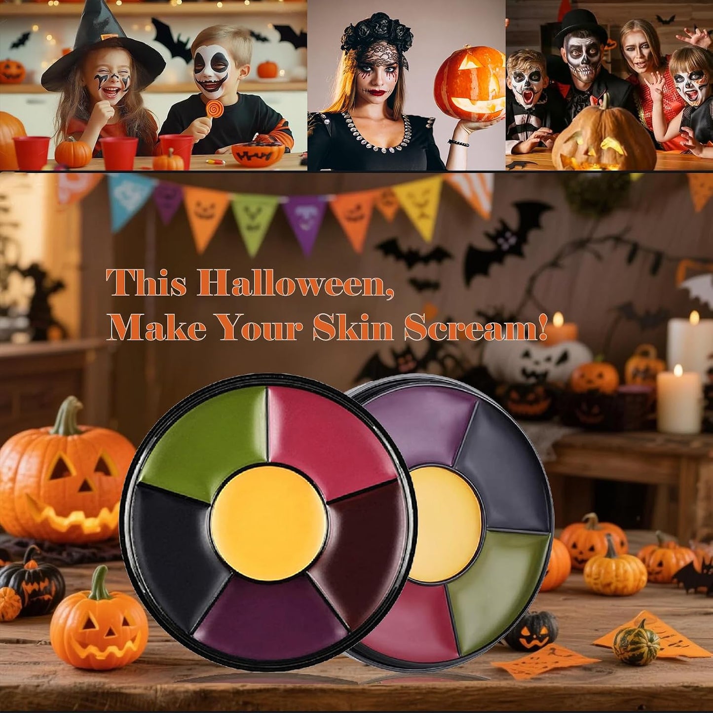 6 Color SFX Bruise Wheel – Professional Halloween Face Paint Kit, Non-Toxic Oil-Based Makeup with Fake Blood, Zombie &amp; Injury Special Effects Palette for Cosplay &amp; Festivals