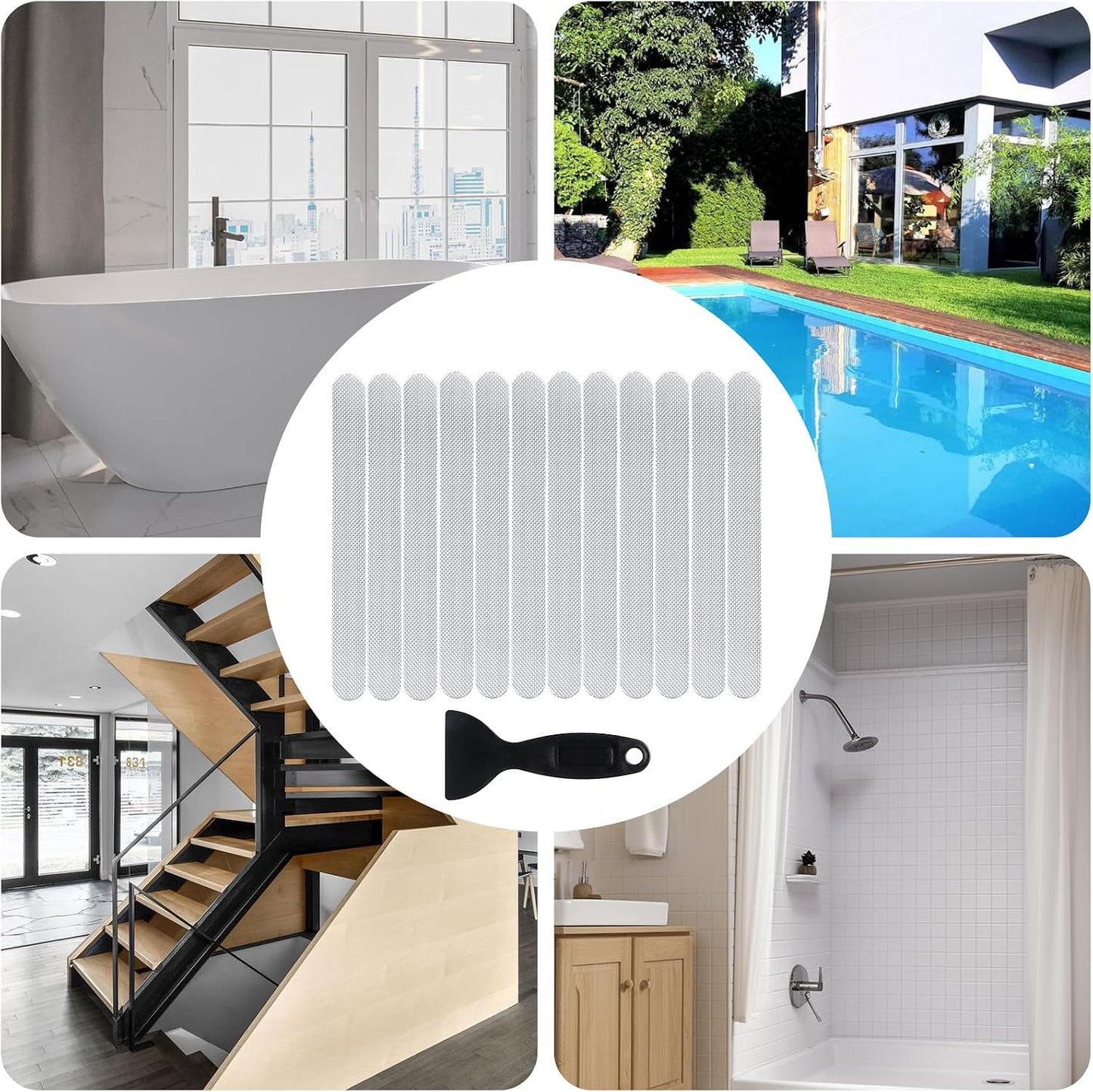 Dimeho Non Slip Strip Stickers, 12 Pcs Anti Slip Shower Grip Stickers Transparent High Adhesive Bath Bathtub Sticker with Scraper for Bathroom, Bath Tub, Shower Room, Stairs, 0.78 × 7.87 Inches