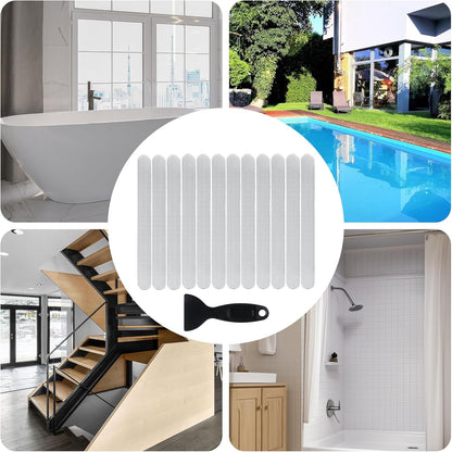 Dimeho Non Slip Strip Stickers, 12 Pcs Anti Slip Shower Grip Stickers Transparent High Adhesive Bath Bathtub Sticker with Scraper for Bathroom, Bath Tub, Shower Room, Stairs, 0.78 × 7.87 Inches