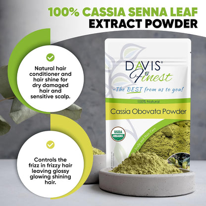 Davis Finest Organic Cassia Obovata Powder 250g, Neutral Henna, Blonde Hair Dye, Deep Conditioner, Strengthening, Hair Mask