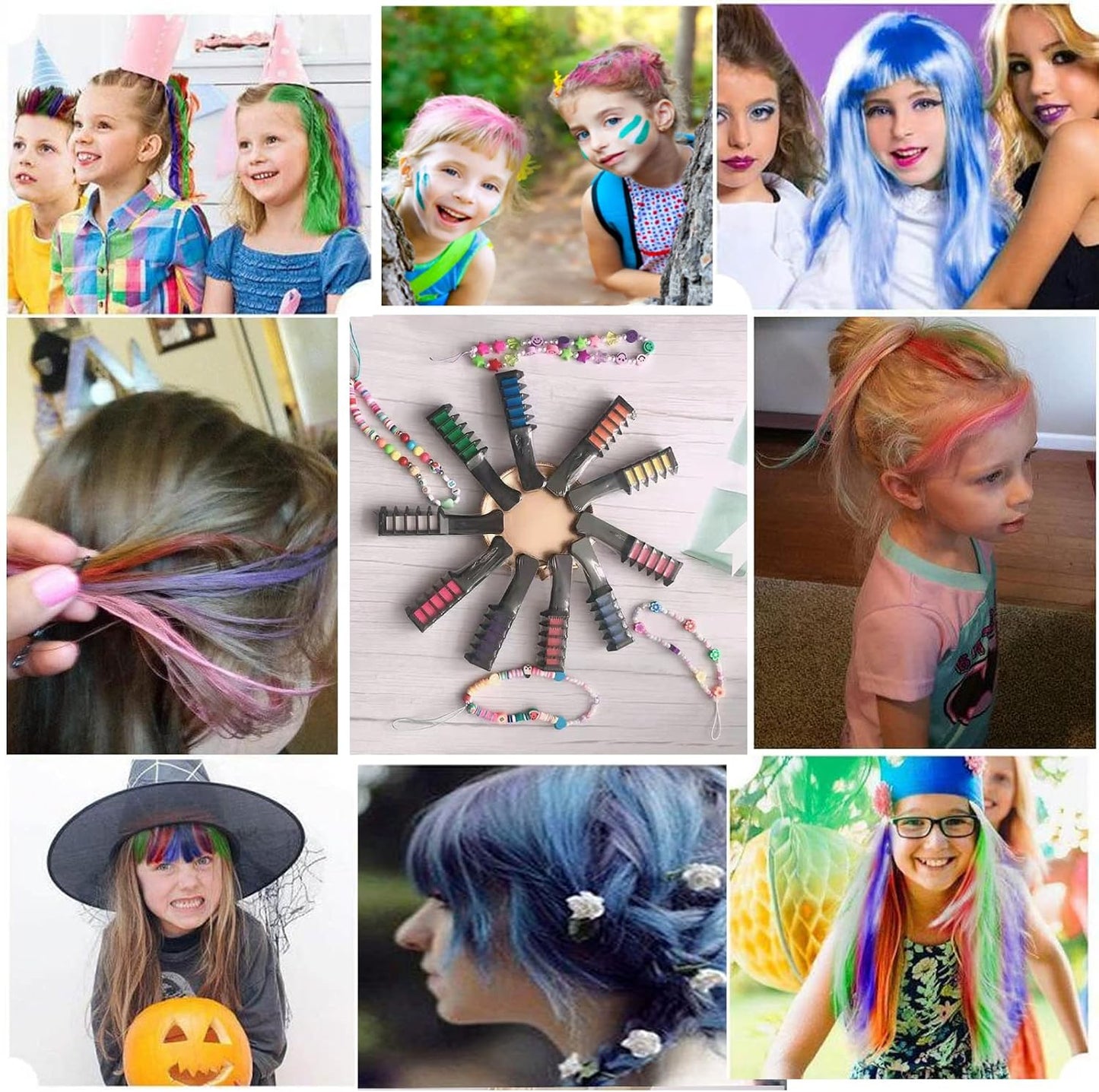 Hair Color Hair Chalk Dye Kit for Kids, Washable Non-Toxic Hair Dye for 3 4 5 6 7 8 9 10 Year Old, 10 Color Halloween, Party, Cosplay, Christmas, Birthday Girls Gift