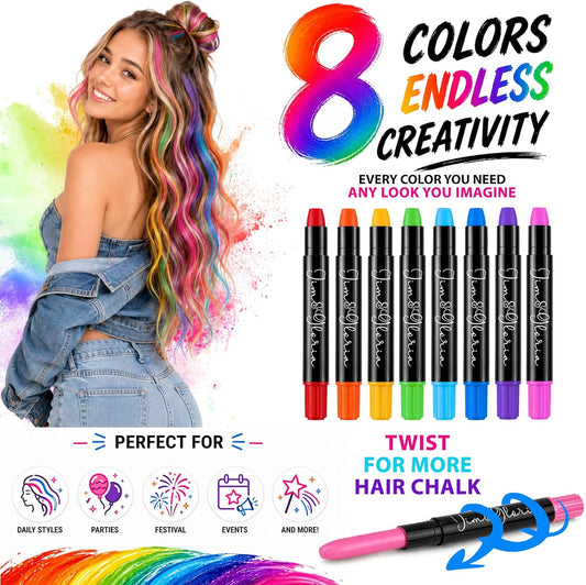 Jim&amp;Gloria Dustless Hair Chalk Gifts for Girls Makeup Kit, Gift for Teen Girl Trendy Stuff, Kids, Teenage Tweens Teenager Temporary and Washable Color Dye Markers Age 7 8 9 10 11 12 13 14 Year Old Toy