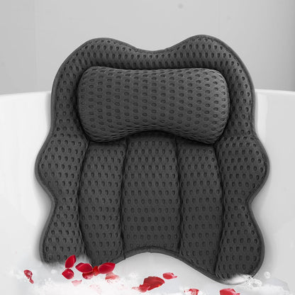 Luxury Bathtub Pillow, 4D Air Mesh Fabric for Breathability &amp; Quick-Drying, Extra Thick Spa Cushion for Head, Neck, Back Support, Non-Slip Tub Pillow with Strong Suction Cups (Gray)