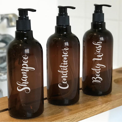 Waterproof Bathroom Bottle Decals Stickers Labels | Set of 3 | Shampoo, Conditioner and BODYWASH | Type 3