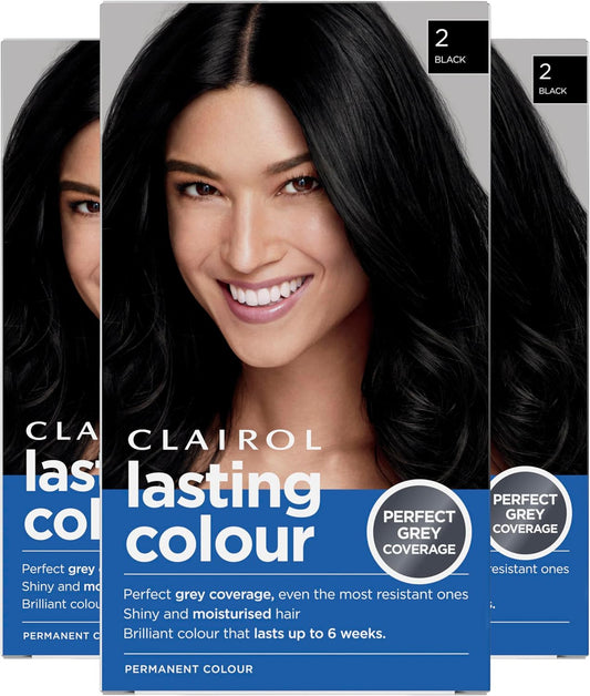 Clairol Lasting Colour Permanent Hair Dye | Ideal Grey Coverage | Shiny and Moisturised Hair | 2 Black