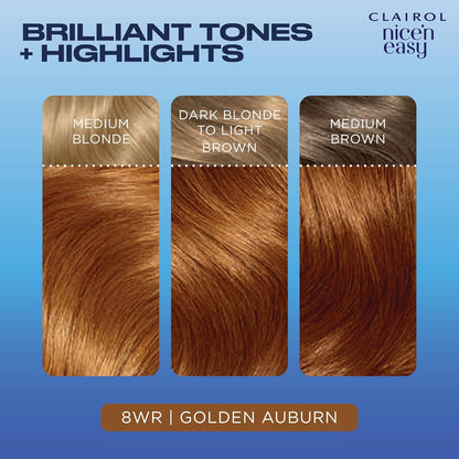 Clairol Nice'n Easy Crème, Natural Looking Oil Infused Permanent Hair Dye, 8WR Golden Auburn (Pack of 2)